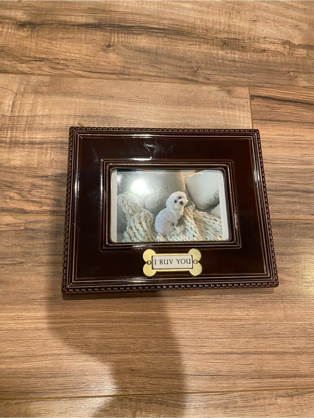 Brown Decorative Photo Frame with Gold Bone Plaque